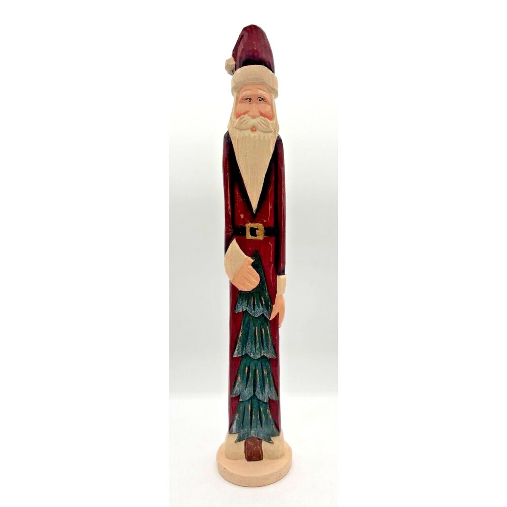 Vintage‎ Hand Carved Wooden Santa Claus 14"h Hand Painted Old World Folk Art EUC